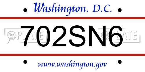 702SN6 District Of Columbia License Plate