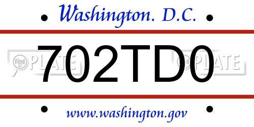 702TD0 District Of Columbia License Plate