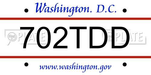 702TDD District Of Columbia License Plate