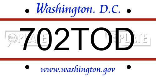 702TOD District Of Columbia License Plate