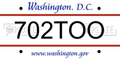 702TOO District Of Columbia License Plate