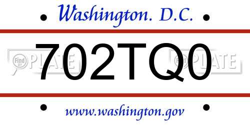 702TQ0 District Of Columbia License Plate