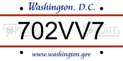 702VV7 District Of Columbia License Plate