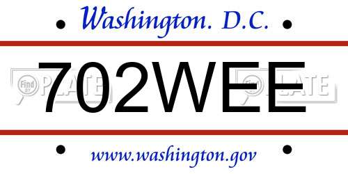 702WEE District Of Columbia License Plate