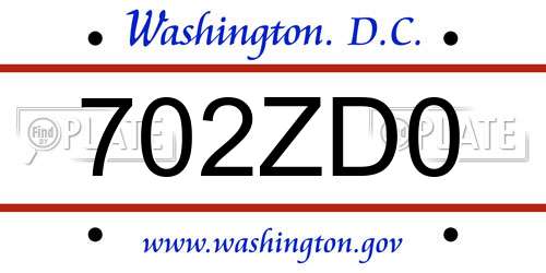 702ZD0 District Of Columbia License Plate