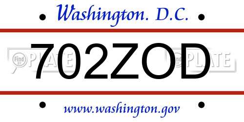 702ZOD District Of Columbia License Plate
