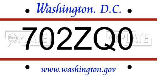 702ZQ0 District Of Columbia License Plate