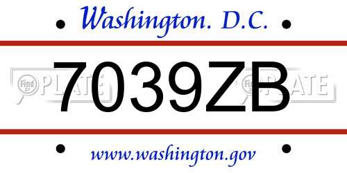 7039ZB District Of Columbia License Plate