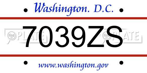 7039ZS District Of Columbia License Plate