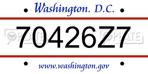70426Z7 District Of Columbia License Plate