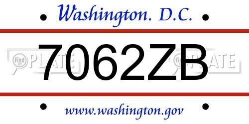 7062ZB District Of Columbia License Plate
