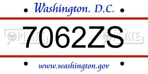 7062ZS District Of Columbia License Plate