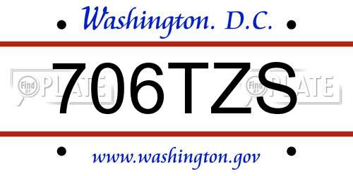 706TZS District Of Columbia License Plate