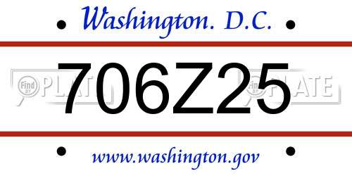706Z25 District Of Columbia License Plate