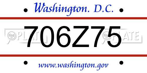 706Z75 District Of Columbia License Plate