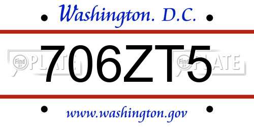 706ZT5 District Of Columbia License Plate