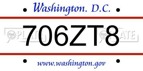 706ZT8 District Of Columbia License Plate