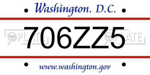 706ZZ5 District Of Columbia License Plate
