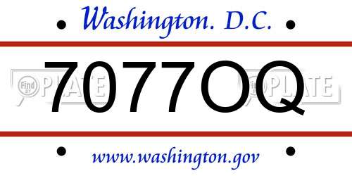7077OQ District Of Columbia License Plate