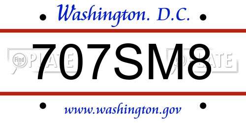 707SM8 District Of Columbia License Plate