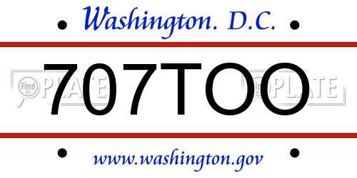 707TOO District Of Columbia License Plate