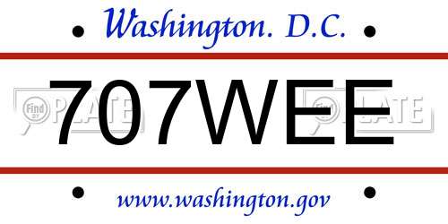 707WEE District Of Columbia License Plate