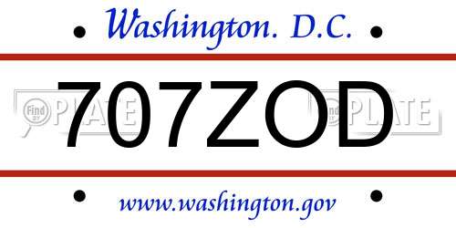 707ZOD District Of Columbia License Plate