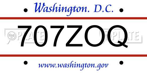 707ZOQ District Of Columbia License Plate