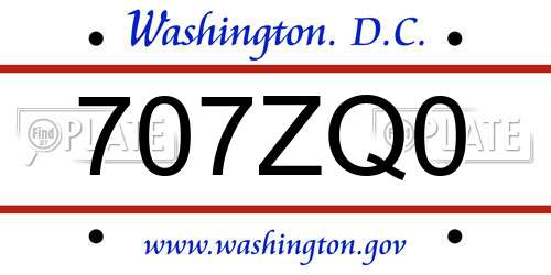 707ZQ0 District Of Columbia License Plate