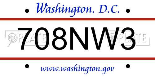 708NW3 District Of Columbia License Plate