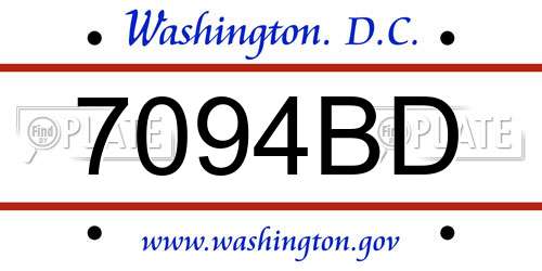 7094BD District Of Columbia License Plate