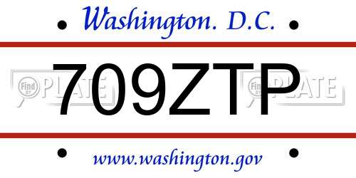709ZTP District Of Columbia License Plate