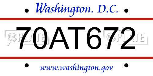 70AT672 District Of Columbia License Plate