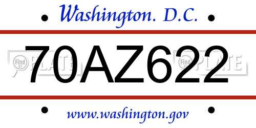 70AZ622 District Of Columbia License Plate