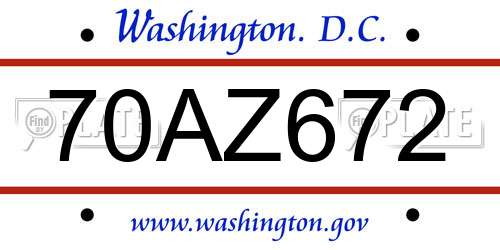 70AZ672 District Of Columbia License Plate