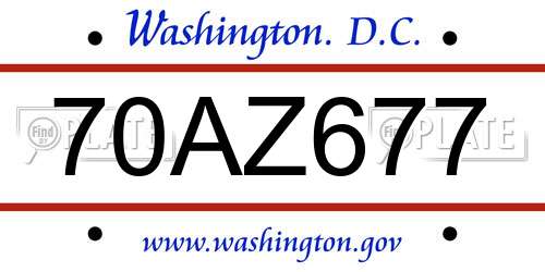 70AZ677 District Of Columbia License Plate