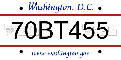 70BT455 District Of Columbia License Plate