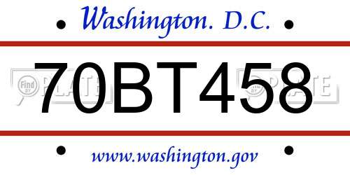 70BT458 District Of Columbia License Plate
