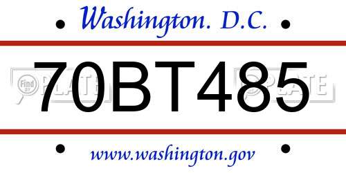 70BT485 District Of Columbia License Plate