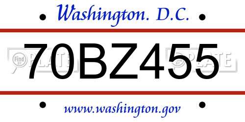 70BZ455 District Of Columbia License Plate