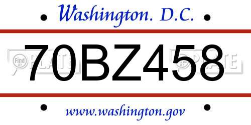 70BZ458 District Of Columbia License Plate