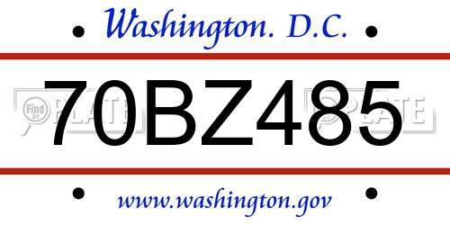 70BZ485 District Of Columbia License Plate