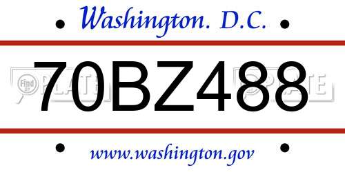 70BZ488 District Of Columbia License Plate