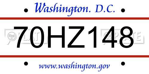 70HZ148 District Of Columbia License Plate