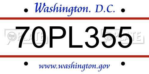 70PL355 District Of Columbia License Plate