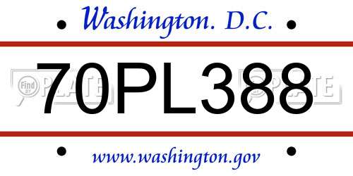 70PL388 District Of Columbia License Plate
