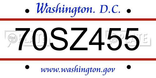 70SZ455 District Of Columbia License Plate