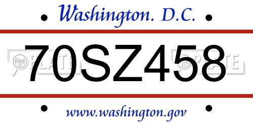 70SZ458 District Of Columbia License Plate