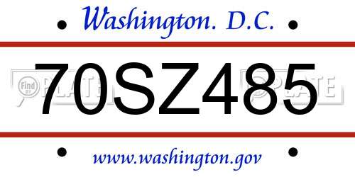 70SZ485 District Of Columbia License Plate