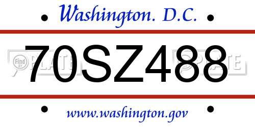70SZ488 District Of Columbia License Plate